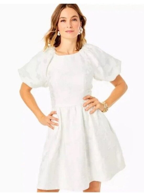 Lilly Pulitzer Dresses & Skirts - Lilly Pulitzer Knoxlie Dress Resort White Organza Bloom Jacquard 6